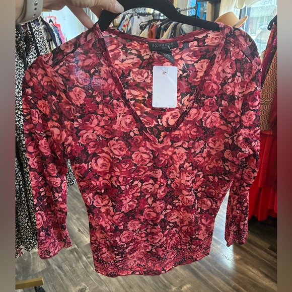 Express vintage rose sparkly blouse size M - Picture 1 of 3